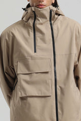Men's Khaki Asym-Zip Utility Pocket Waterproof Snow Jacket