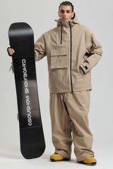 Men's Khaki Asym-Zip Utility Pocket Waterproof Snow Jacket