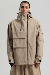 Men's Off White Asym-Zip Utility Pocket Waterproof Snow Jacket