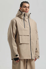 Men's Khaki Asym-Zip Utility Pocket Waterproof Snow Jacket