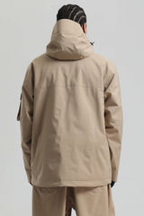 Men's Khaki Asym-Zip Utility Pocket Waterproof Snow Jacket