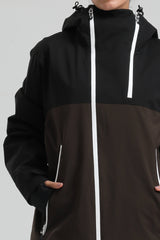 Women's Black & Coffee Face Vent Asym-Zip Waterproof Insulated Snow Jacket