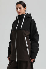 Women's Black & Coffee Face Vent Asym-Zip Waterproof Insulated Snow Jacket