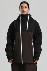 Women's Black & Coffee Face Vent Asym-Zip Waterproof Insulated Snow Jacket