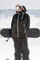 Women's Black & Coffee Face Vent Asym-Zip Waterproof Insulated Snow Jacket