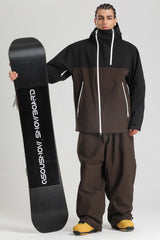 Men's Black & Coffee Face Vent Asym-Zip Waterproof Insulated Snow Jacket