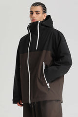 Men's Black & Coffee Face Vent Asym-Zip Waterproof Insulated Snow Jacket
