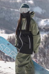 Women's Green & Black Face Vent Asym-Zip Waterproof Insulated Snow Jacket