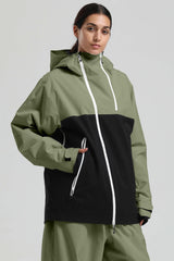 Women's Green & Black Face Vent Asym-Zip Waterproof Insulated Snow Jacket