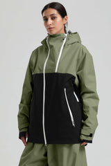 Women's Green & Black Face Vent Asym-Zip Waterproof Insulated Snow Jacket