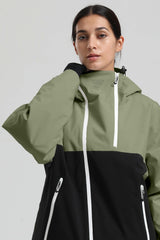 Women's Green & Black Face Vent Asym-Zip Waterproof Insulated Snow Jacket