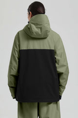 Women's Green & Black Face Vent Asym-Zip Waterproof Insulated Snow Jacket