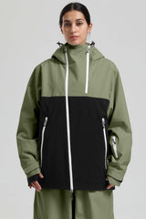 Women's Green & Black Face Vent Asym-Zip Waterproof Insulated Snow Jacket