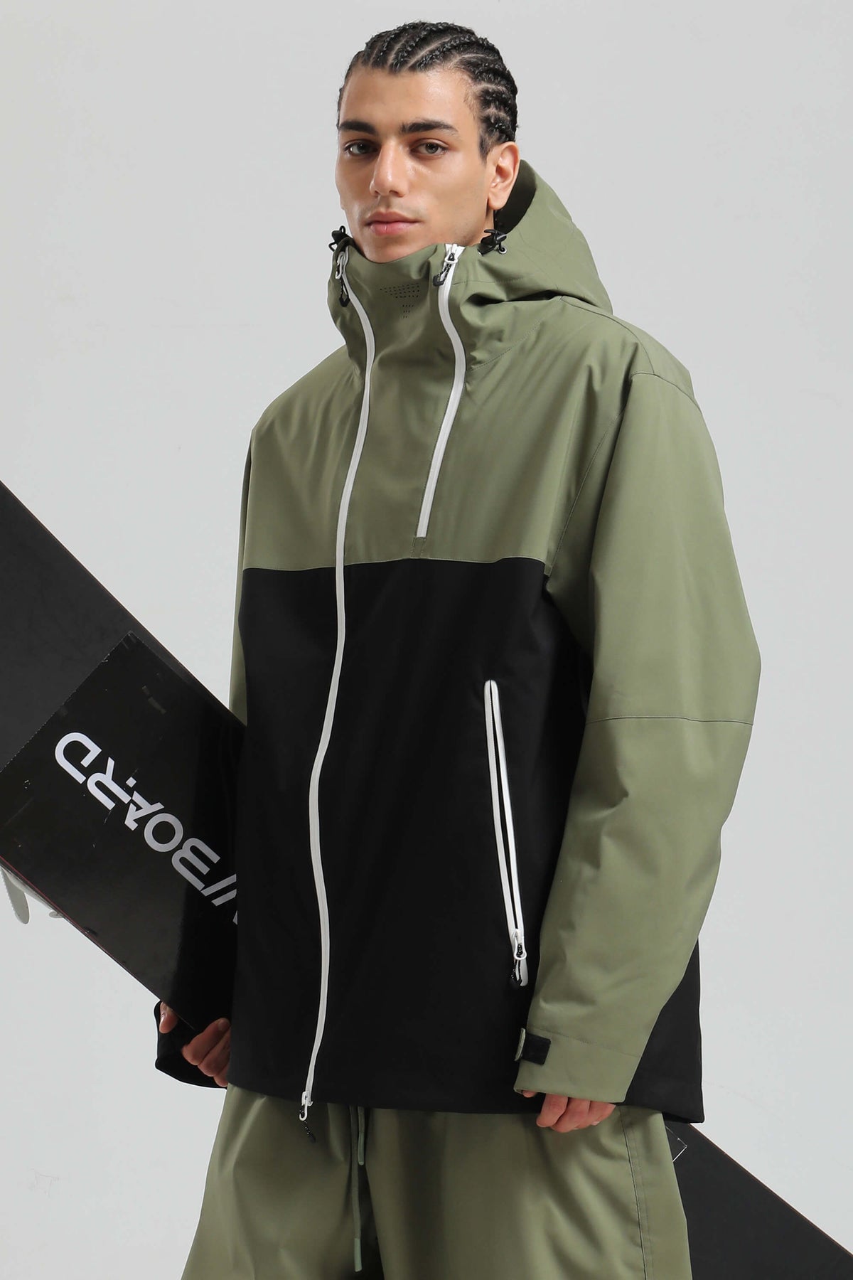 Men's Green & Black Face Vent Asym-Zip Waterproof Insulated Snow Jacket