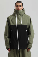 Men's Green & Black Face Vent Asym-Zip Waterproof Insulated Snow Jacket