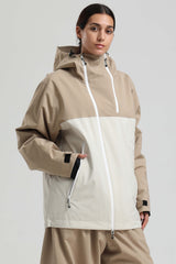 Women's Khaki & White Face Vent Asym-Zip Waterproof Insulated Snow Jacket