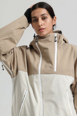 Women's Khaki & White Face Vent Asym-Zip Waterproof Insulated Snow Jacket