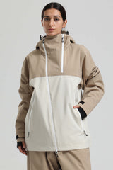 Women's Khaki & White Face Vent Asym-Zip Waterproof Insulated Snow Jacket