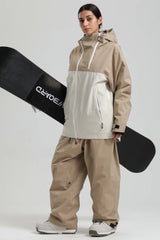 Women's Khaki & White Face Vent Asym-Zip Waterproof Insulated Snow Jacket