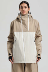 Women's Khaki & White Face Vent Asym-Zip Waterproof Insulated Snow Jacket