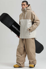 Men's Khaki & White Face Vent Asym-Zip Waterproof Insulated Snow Jacket