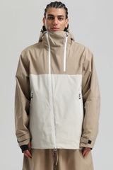 Men's Khaki & White Face Vent Asym-Zip Waterproof Insulated Snow Jacket
