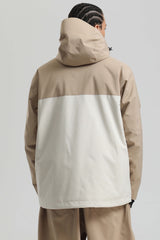 Men's Khaki & White Face Vent Asym-Zip Waterproof Insulated Snow Jacket