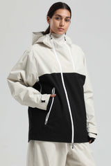 Women's White & Black Face Vent Asym-Zip Waterproof Insulated Snow Jacket