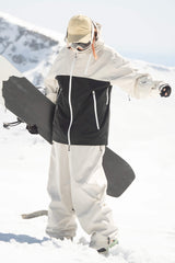 Women's Khaki & White Face Vent Asym-Zip Waterproof Insulated Snow Jacket