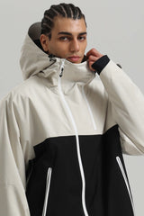 Men's White & Black Face Vent Asym-Zip Waterproof Insulated Snow Jacket