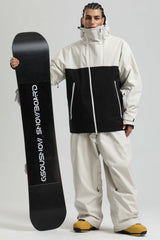 Men's White & Black Face Vent Asym-Zip Waterproof Insulated Snow Jacket