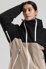 Women's Black & Khaki Face Vent Asym-Zip Waterproof Insulated Snow Jacket