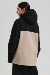 Women's Black & Khaki Face Vent Asym-Zip Waterproof Insulated Snow Jacket