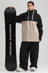 Women's Black & Khaki Face Vent Asym-Zip Waterproof Insulated Snow Jacket