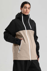 Women's Black & Khaki Face Vent Asym-Zip Waterproof Insulated Snow Jacket