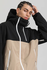 Men's Black & Khaki Face Vent Asym-Zip Waterproof Insulated Snow Jacket