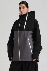 Women's Black & Grey Face Vent Asym-Zip Waterproof Insulated Snow Jacket