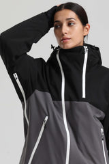 Women's Black & Grey Face Vent Asym-Zip Waterproof Insulated Snow Jacket