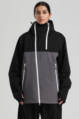 Women's Black & Grey Face Vent Asym-Zip Waterproof Insulated Snow Jacket