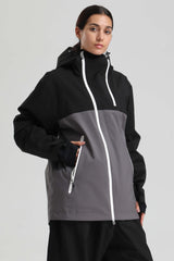 Women's Black & Grey Face Vent Asym-Zip Waterproof Insulated Snow Jacket