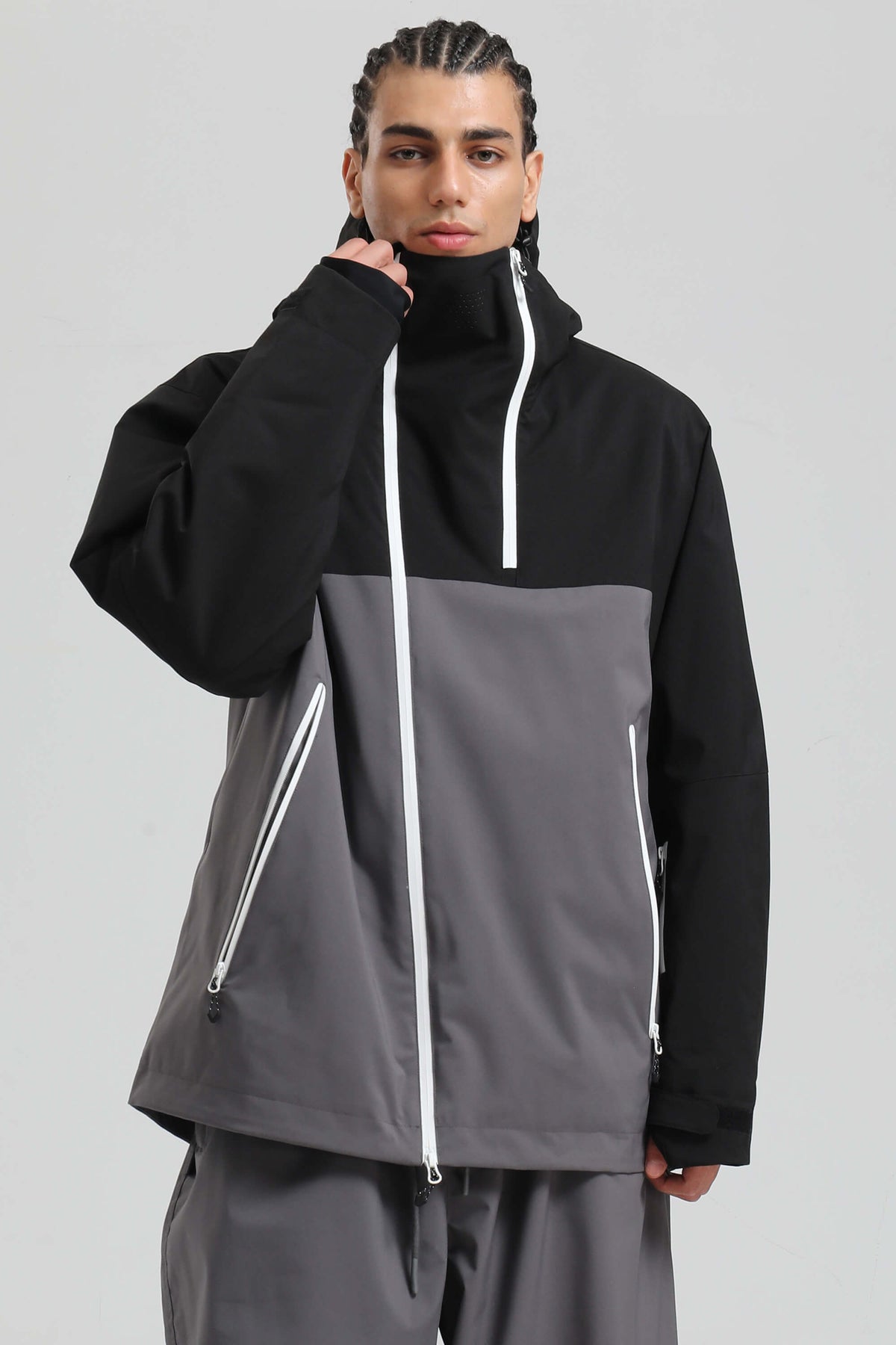 Men's Black & Grey Face Vent Asym-Zip Waterproof Insulated Snow Jacket