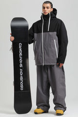 Men's Black & Grey Face Vent Asym-Zip Waterproof Insulated Snow Jacket