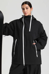 Women's Black & Coffee Face Vent Asym-Zip Waterproof Insulated Snow Jacket