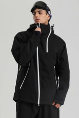 Men's Black & Coffee Face Vent Asym-Zip Waterproof Insulated Snow Jacket
