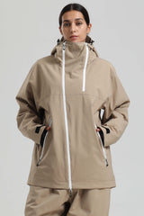 Women's Black & Coffee Face Vent Asym-Zip Waterproof Insulated Snow Jacket