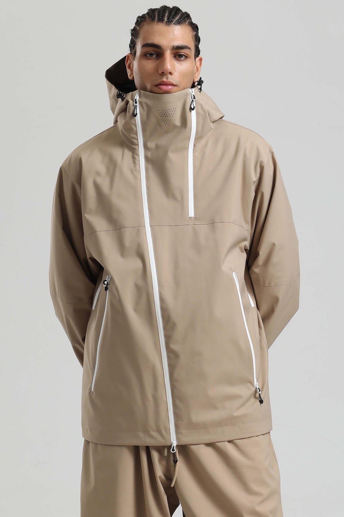 Men's Khaki Face Vent Asym-Zip Waterproof Insulated Snow Jacket