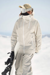 Women's Khaki & White Face Vent Asym-Zip Waterproof Insulated Snow Jacket