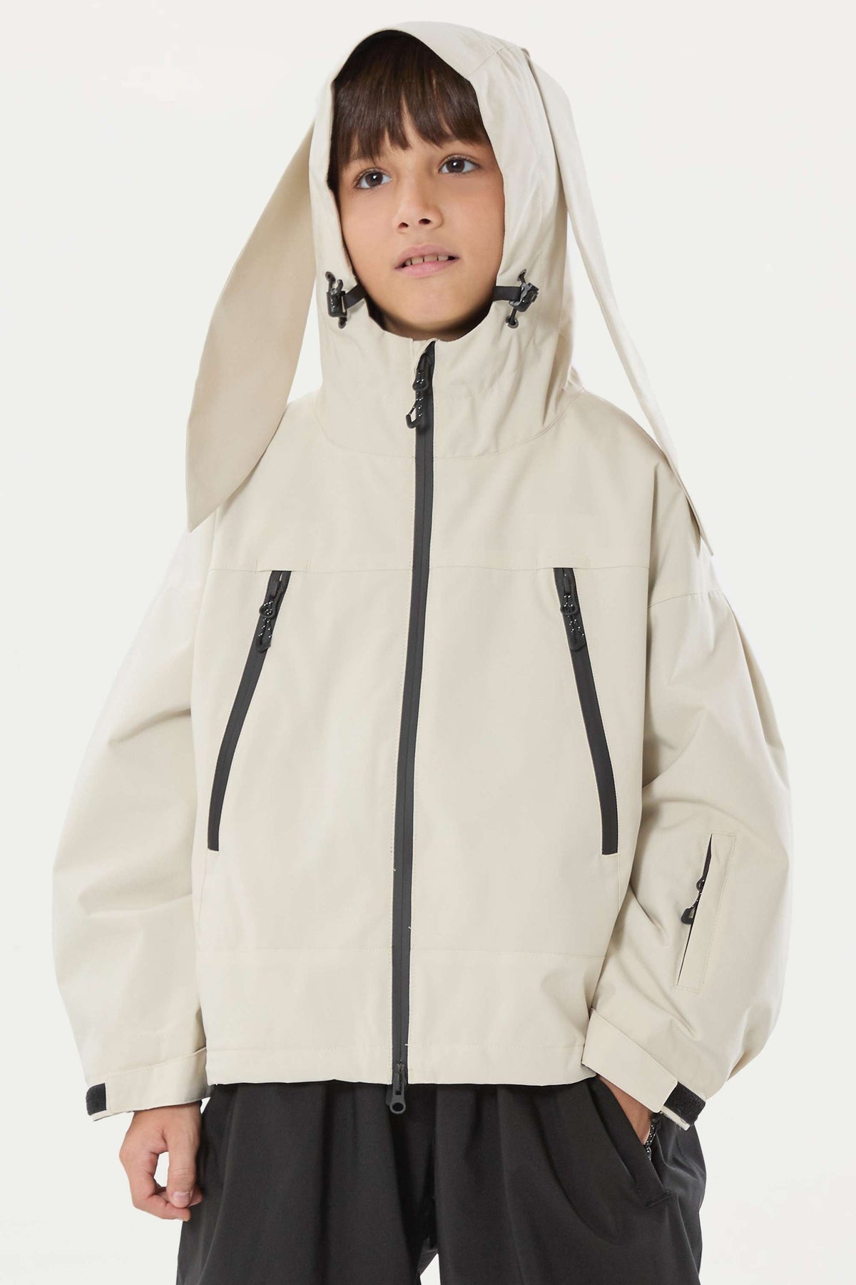 Boy's Ice Blue Detachable Ear Hood Waterproof Insulated Snow Jacket