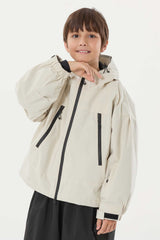 Boy's Off White Detachable Ear Hood Waterproof Insulated Snow Jacket