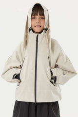 Boy's Off White Detachable Ear Hood Waterproof Insulated Snow Jacket